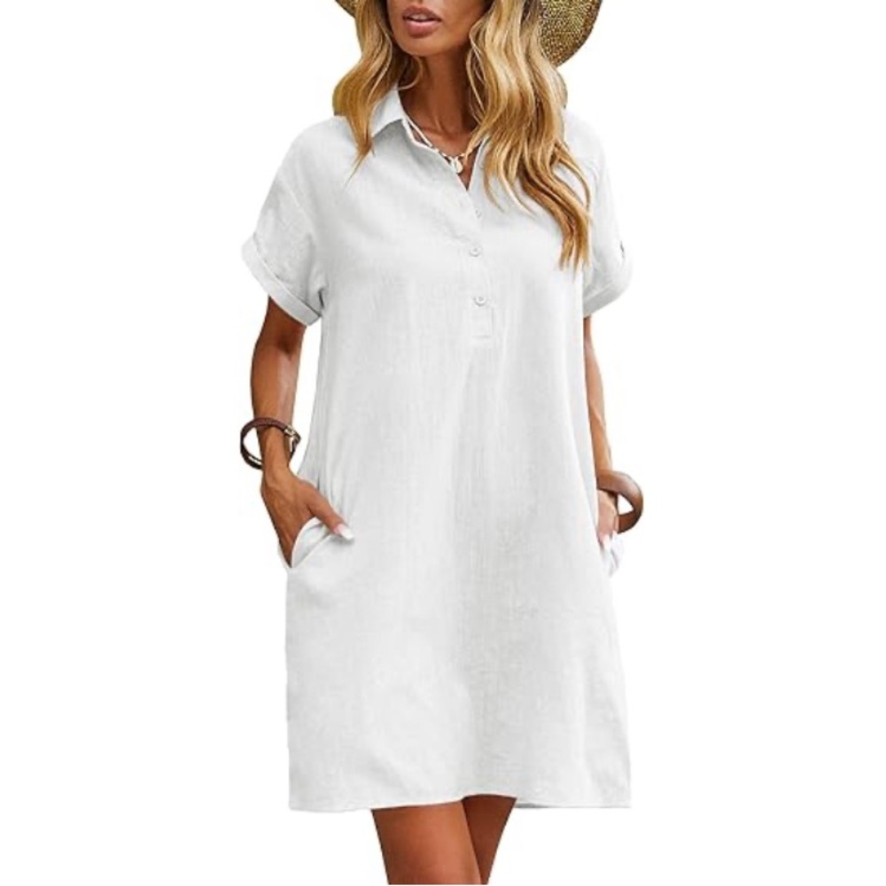 NWT Zeagoo Cotton Short Sleeve Button Down Shirt Dress w/ Pockets - Size: Small